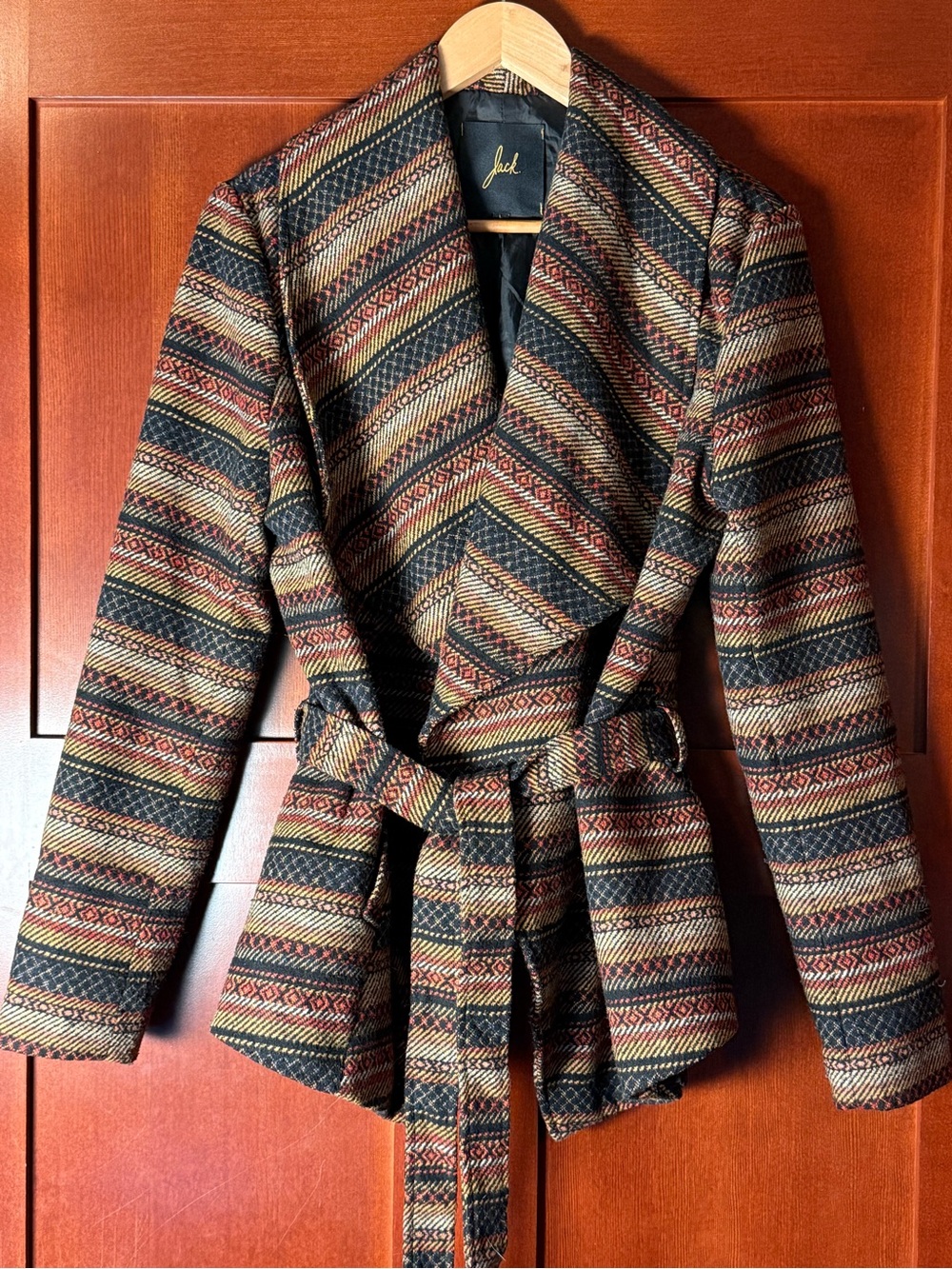 Jack by BB Dakota Southwestern Aztec Stripe Belted Wrap Jacket Size Large